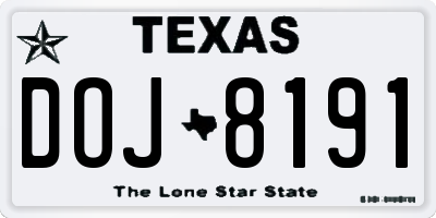 TX license plate DOJ8191