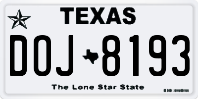 TX license plate DOJ8193