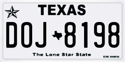 TX license plate DOJ8198