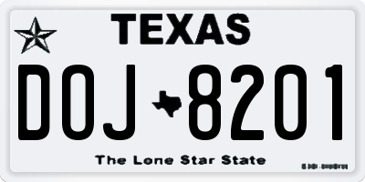 TX license plate DOJ8201