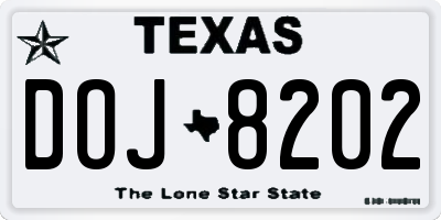 TX license plate DOJ8202