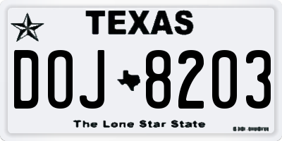 TX license plate DOJ8203
