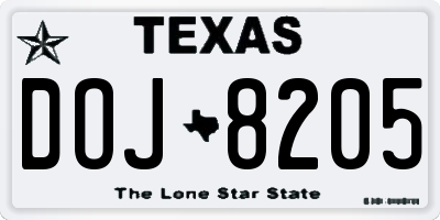TX license plate DOJ8205