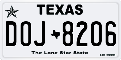 TX license plate DOJ8206