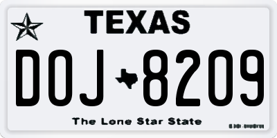 TX license plate DOJ8209