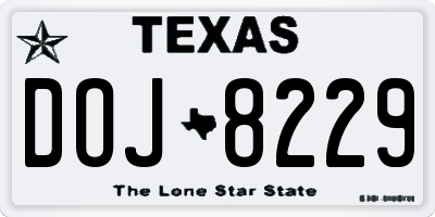 TX license plate DOJ8229