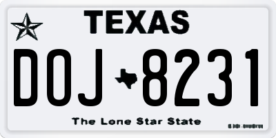 TX license plate DOJ8231