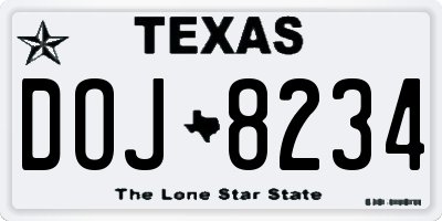 TX license plate DOJ8234
