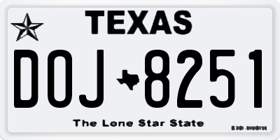 TX license plate DOJ8251