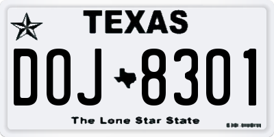 TX license plate DOJ8301