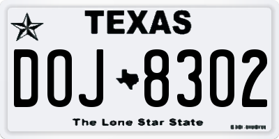 TX license plate DOJ8302