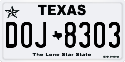 TX license plate DOJ8303