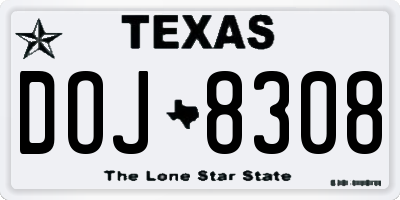 TX license plate DOJ8308