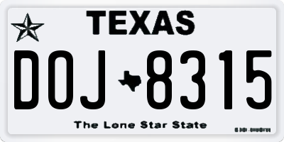 TX license plate DOJ8315