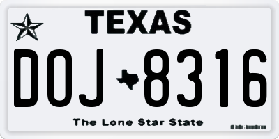 TX license plate DOJ8316