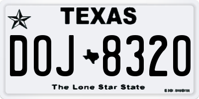 TX license plate DOJ8320