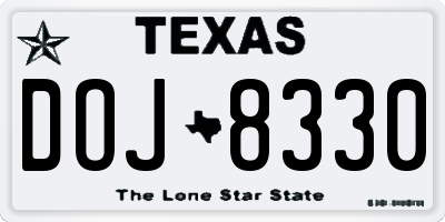 TX license plate DOJ8330