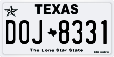 TX license plate DOJ8331