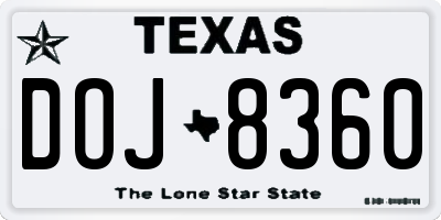 TX license plate DOJ8360