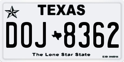 TX license plate DOJ8362