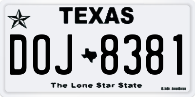 TX license plate DOJ8381
