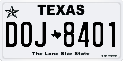 TX license plate DOJ8401