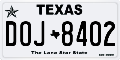 TX license plate DOJ8402