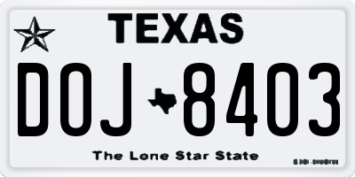 TX license plate DOJ8403