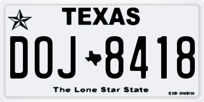 TX license plate DOJ8418