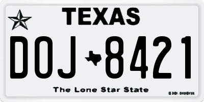 TX license plate DOJ8421