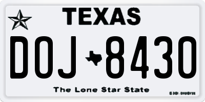 TX license plate DOJ8430