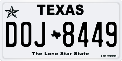 TX license plate DOJ8449