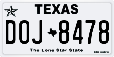 TX license plate DOJ8478