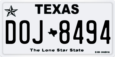 TX license plate DOJ8494