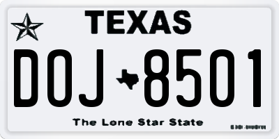 TX license plate DOJ8501