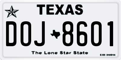 TX license plate DOJ8601