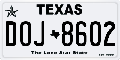 TX license plate DOJ8602