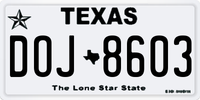 TX license plate DOJ8603