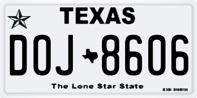 TX license plate DOJ8606