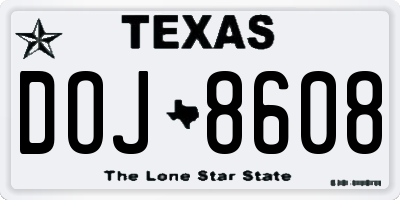 TX license plate DOJ8608
