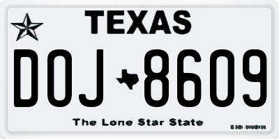TX license plate DOJ8609