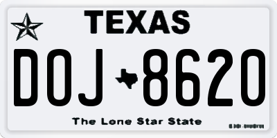 TX license plate DOJ8620