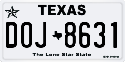 TX license plate DOJ8631