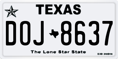 TX license plate DOJ8637