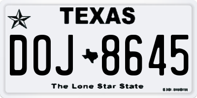 TX license plate DOJ8645