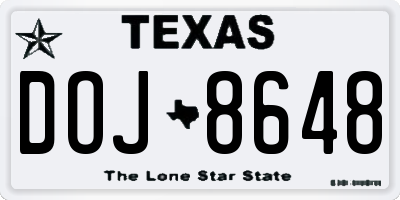 TX license plate DOJ8648