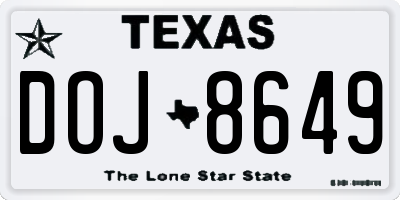 TX license plate DOJ8649