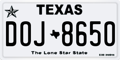 TX license plate DOJ8650