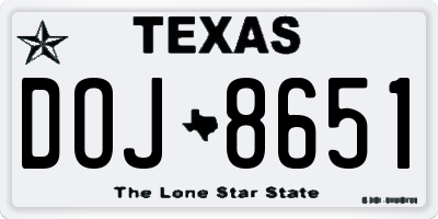 TX license plate DOJ8651