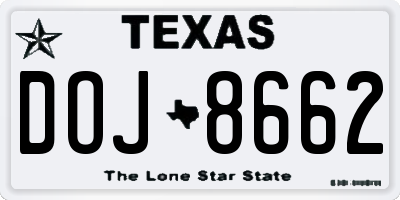 TX license plate DOJ8662